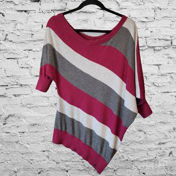 Guess Striped Gray Purple Assymmetrical Top Dolman Sleeve Small - Picture 1 of 4